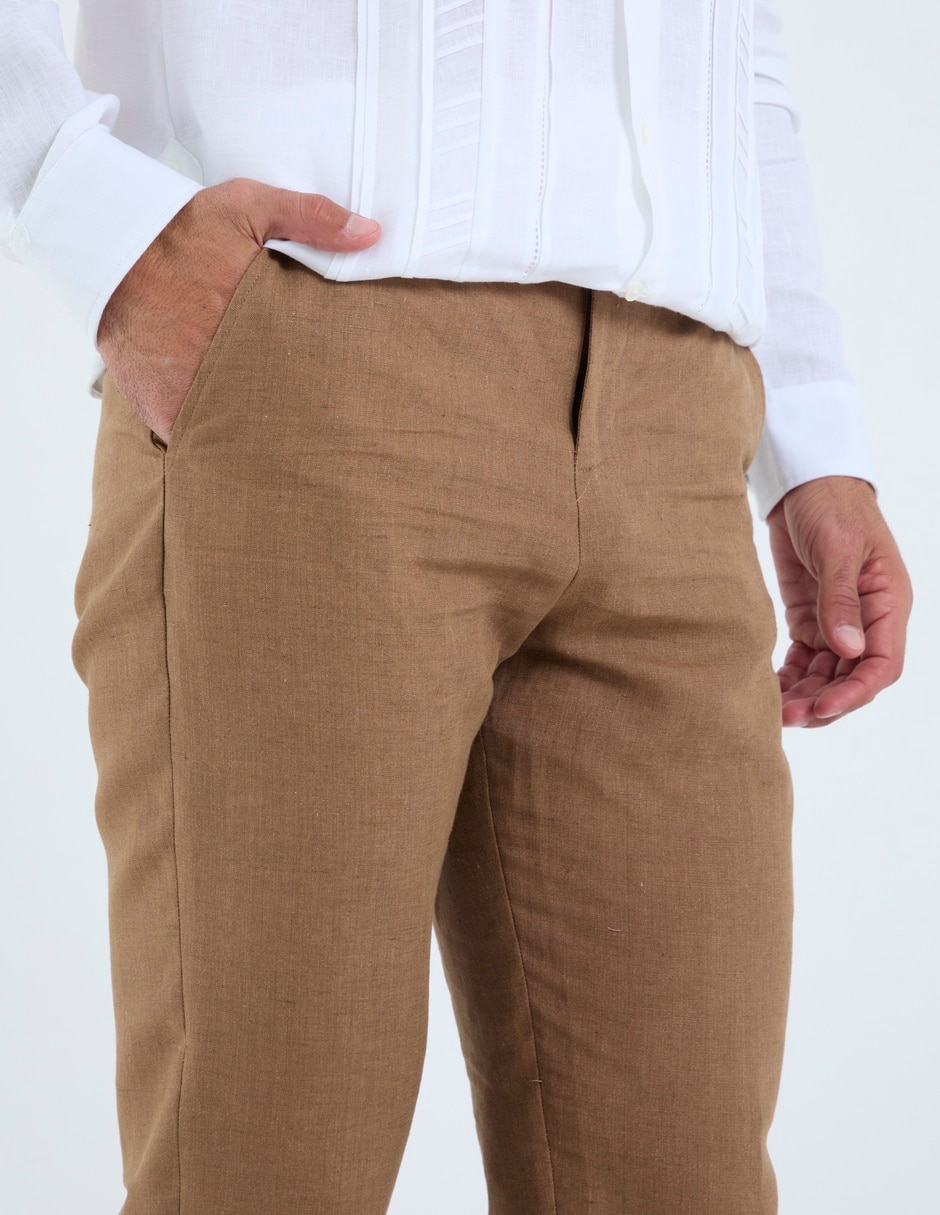 Pantalón business casual chino slim de lino para hombre 4
