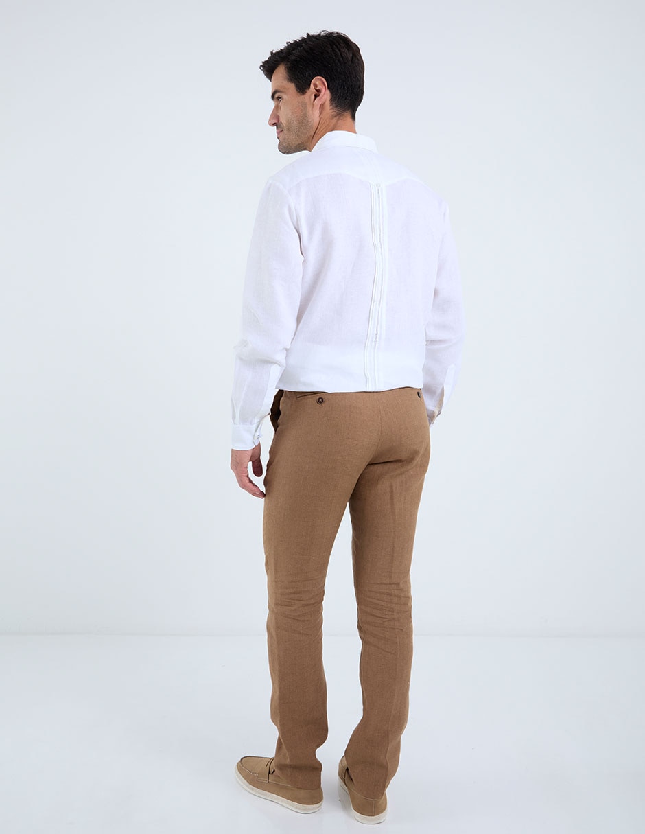 Pantalón business casual chino slim de lino para hombre 11