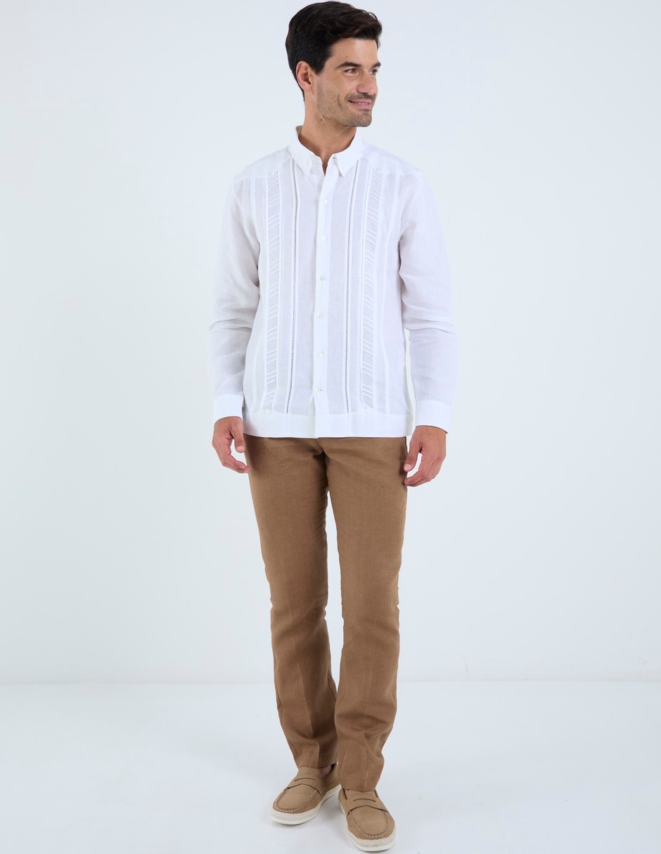 Pantalón business casual chino slim de lino para hombre 3