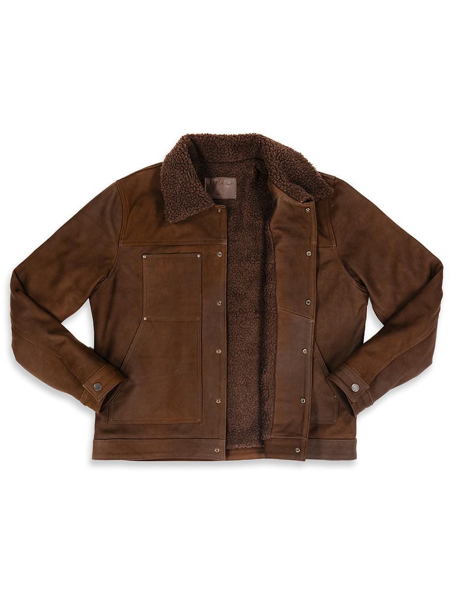 Chamarra casual de piel con bolsillos para hombre