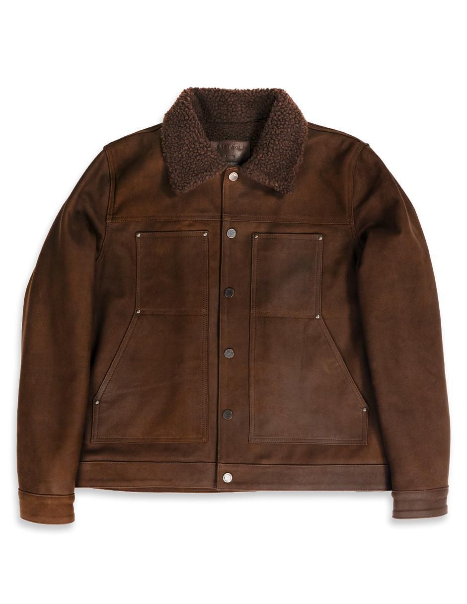 Chamarra casual de piel con bolsillos para hombre