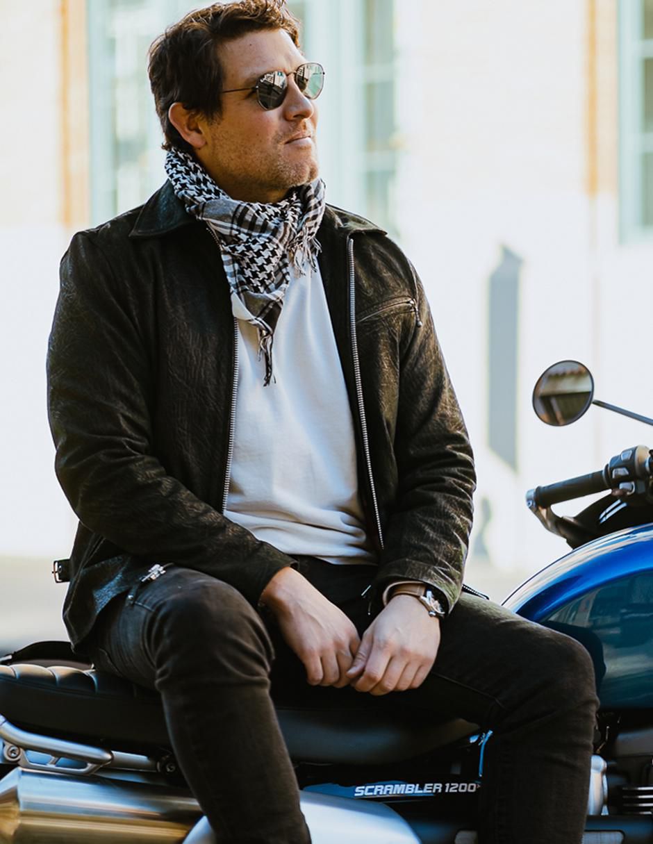 Chamarra para motociclista Lastwolf de piel con bolsillos para hombre