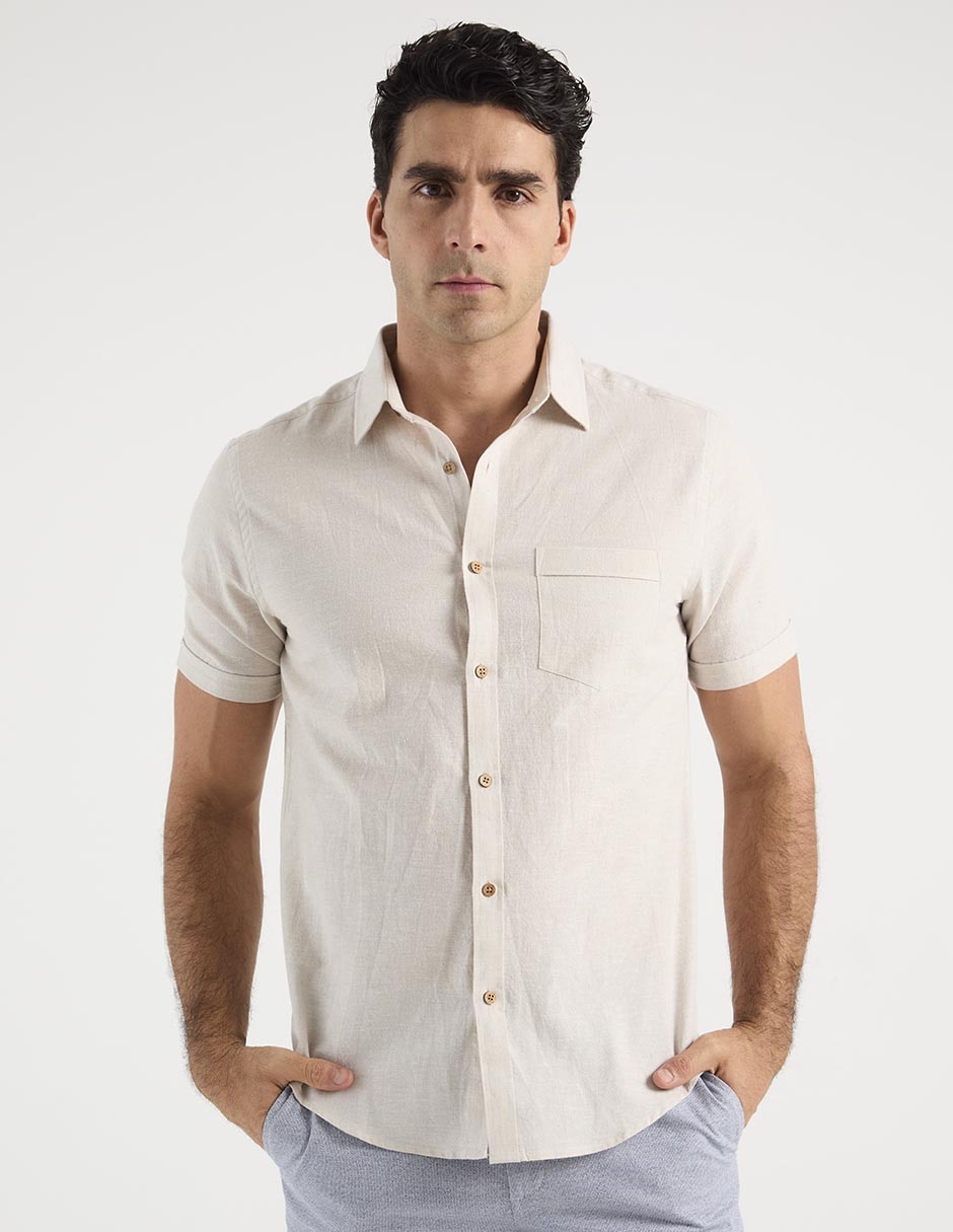 Camisa casual de algodón manga corta para hombre