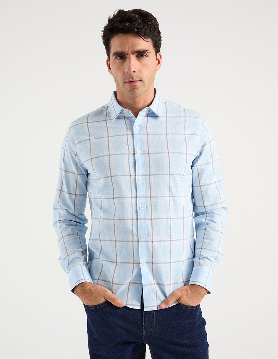 Camisa casual de algodón manga larga para hombre