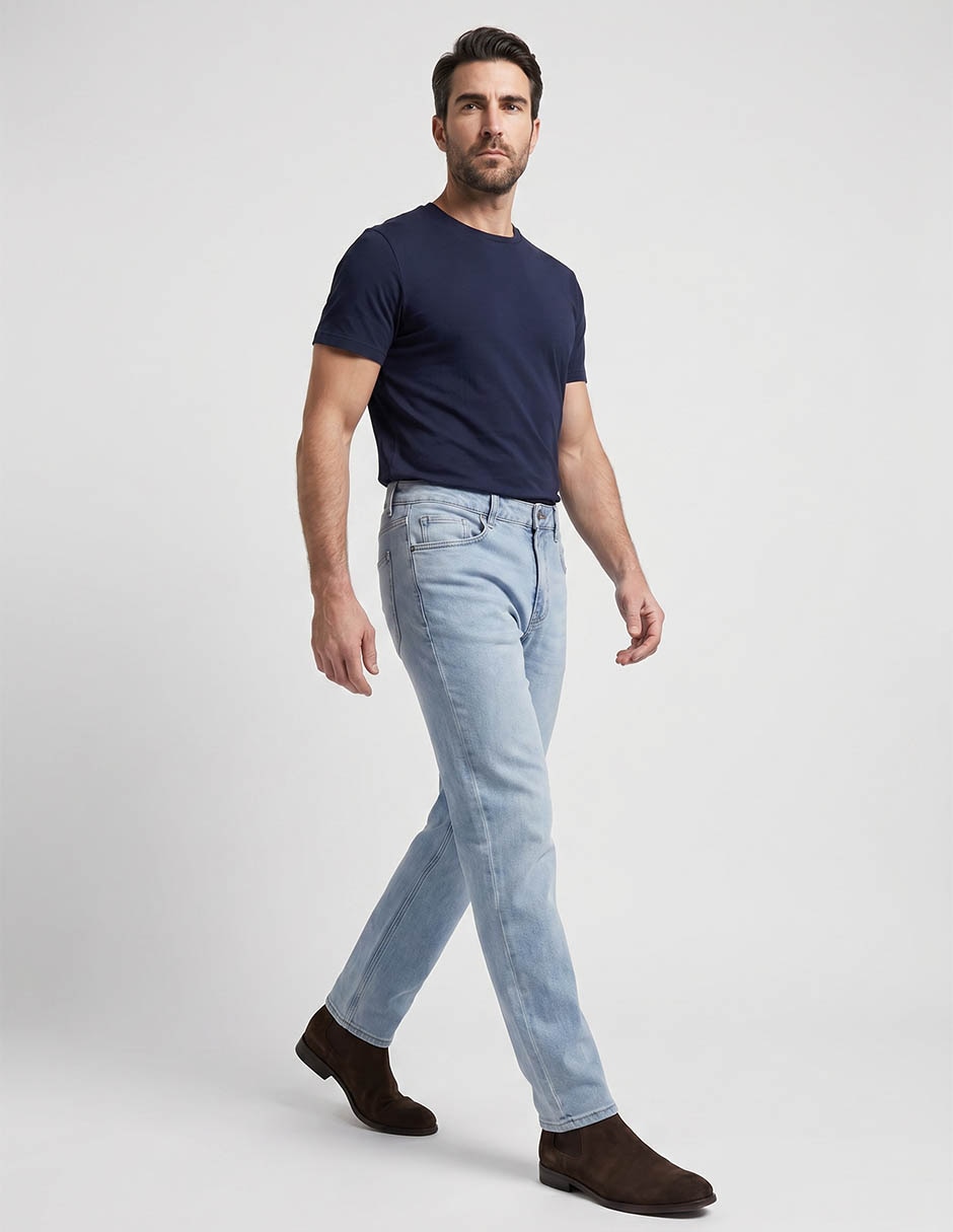 Jeans straight lavado claro para hombre 3