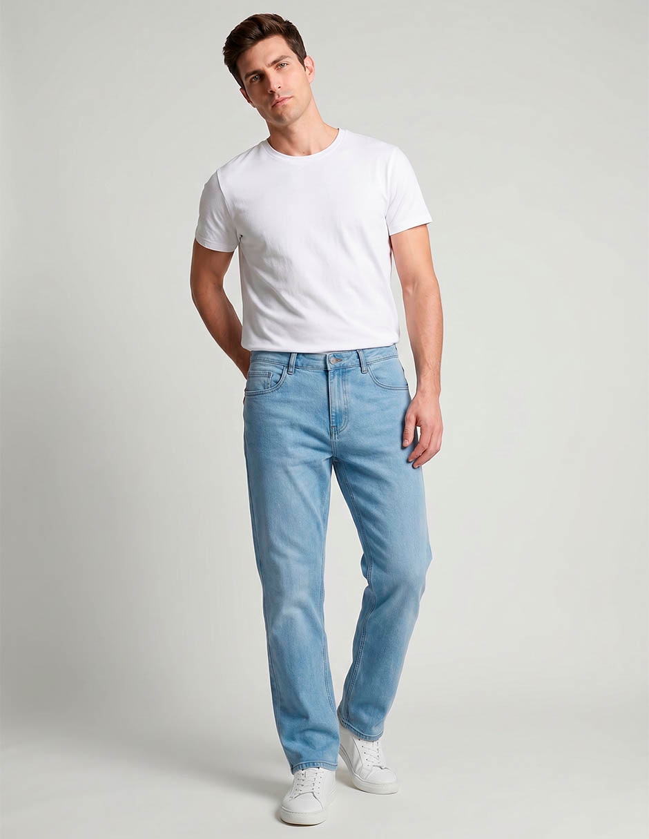 Jeans straight lavado claro para hombre 3