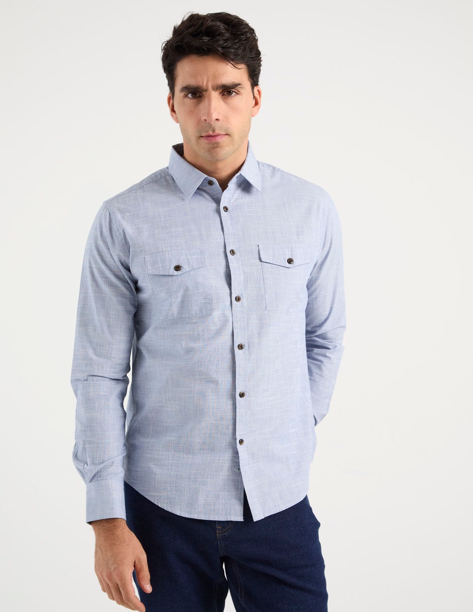 Camisa casual de algodón manga larga para hombre