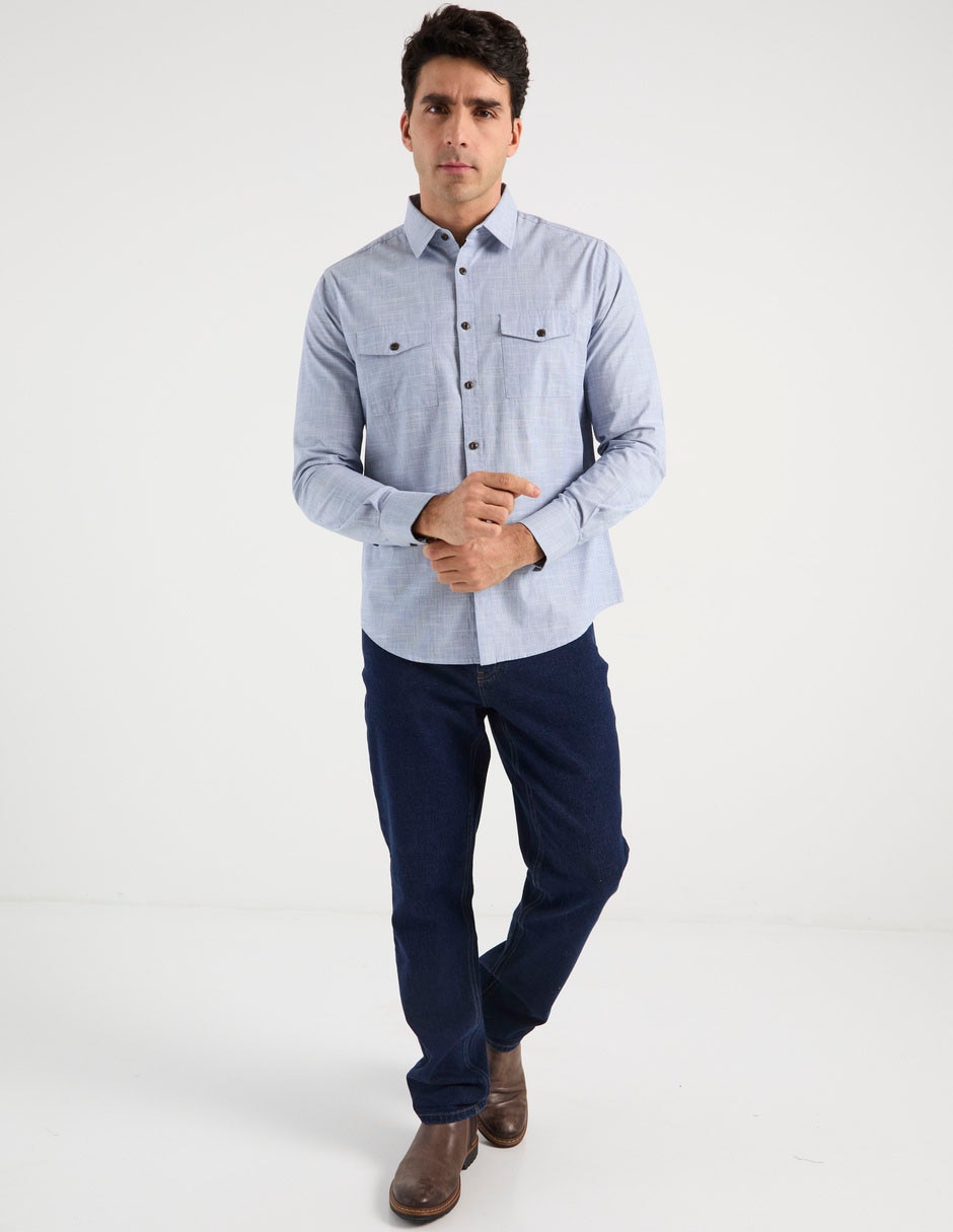 Camisa casual de algodón manga larga para hombre