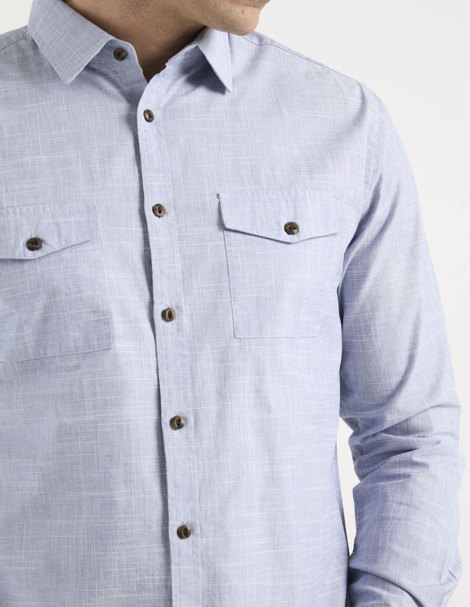 Camisa casual de algodón manga larga para hombre