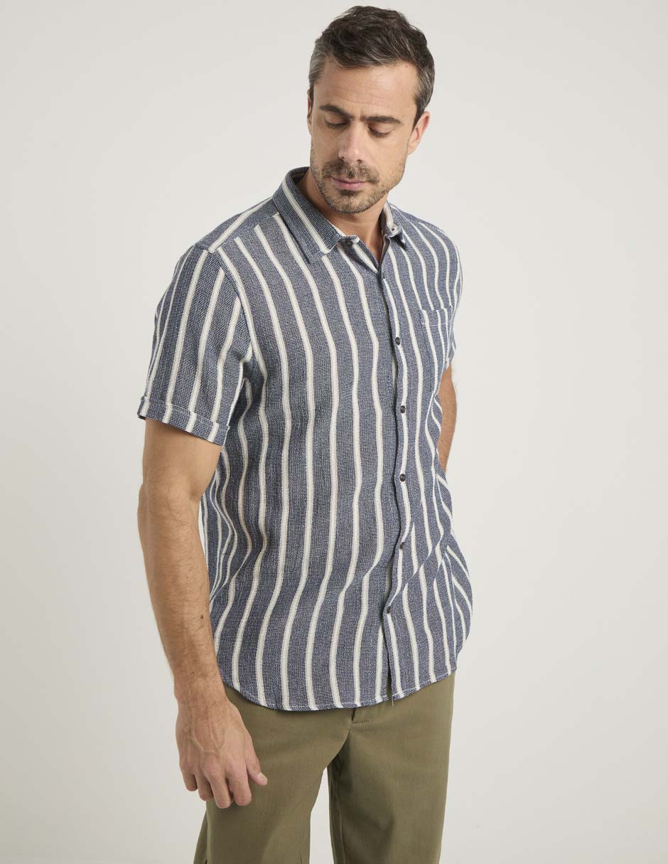 Camisa casual de algodón manga al codo para hombre 5