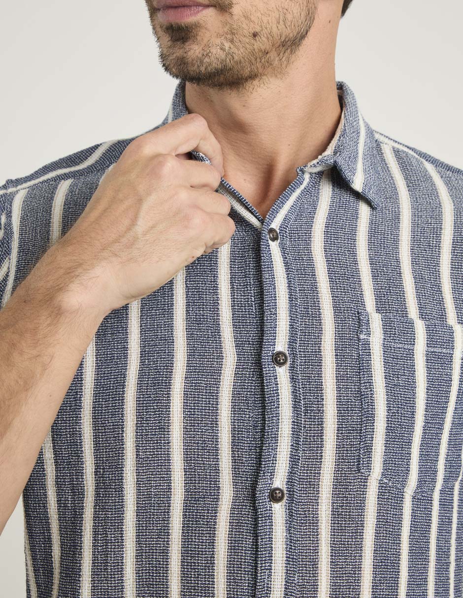 Camisa casual de algodón manga al codo para hombre