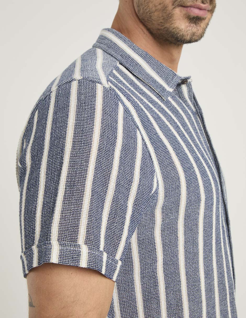 Camisa casual de algodón manga al codo para hombre