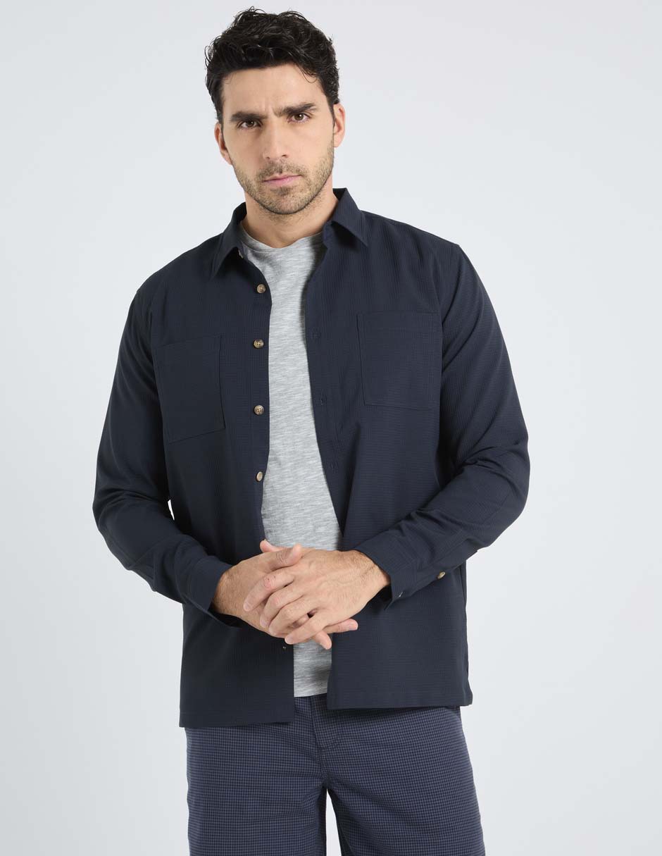 Sobrecamisa casual de algodón manga larga para hombre 1