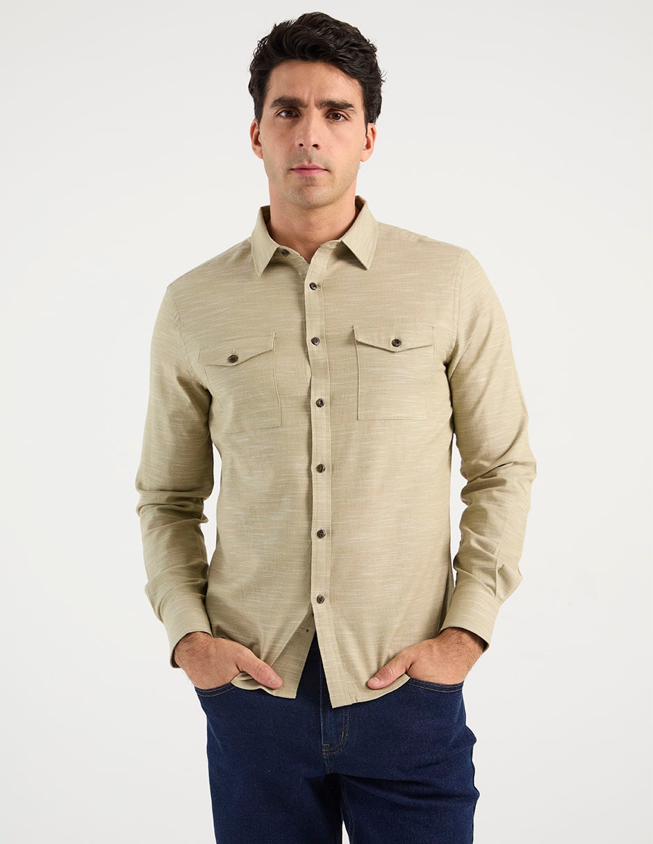 Camisa casual de algodón manga larga para hombre Camisa casual de algodón manga larga para hombre