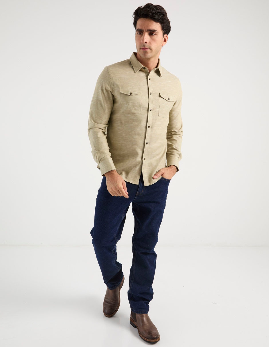 Camisa casual de algodón manga larga para hombre