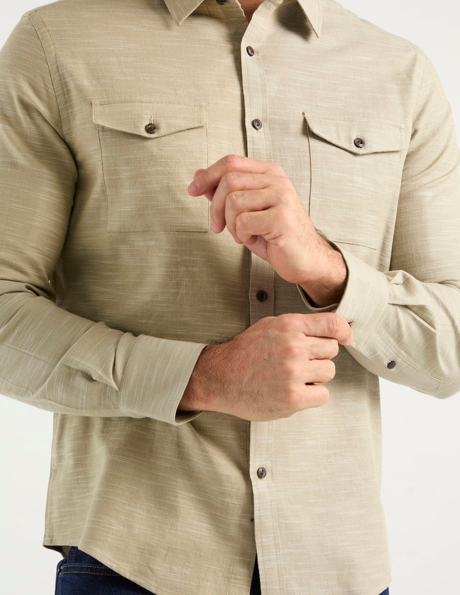 Camisa casual de algodón manga larga para hombre