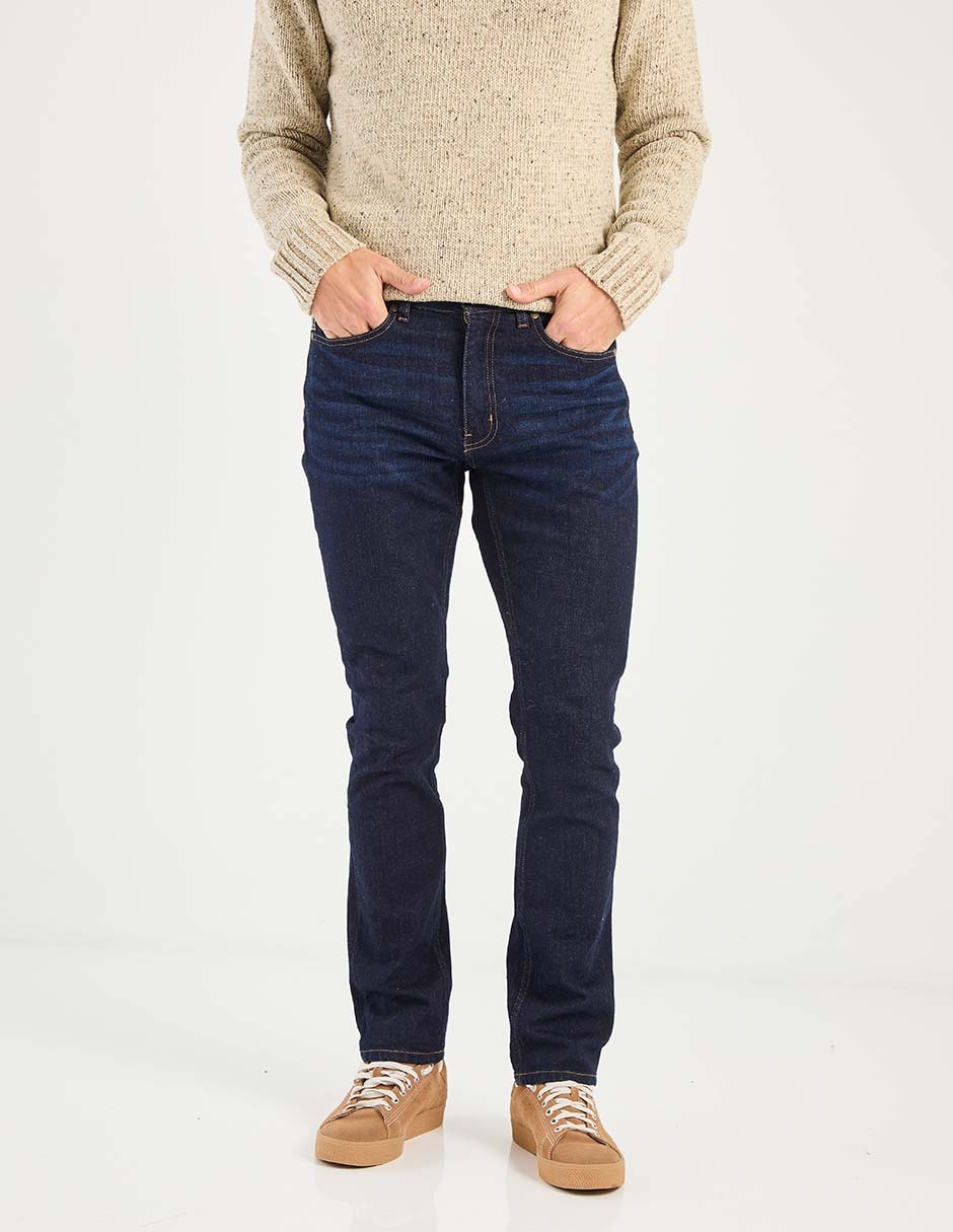 Jeans straight lavado desgastado para hombre 1