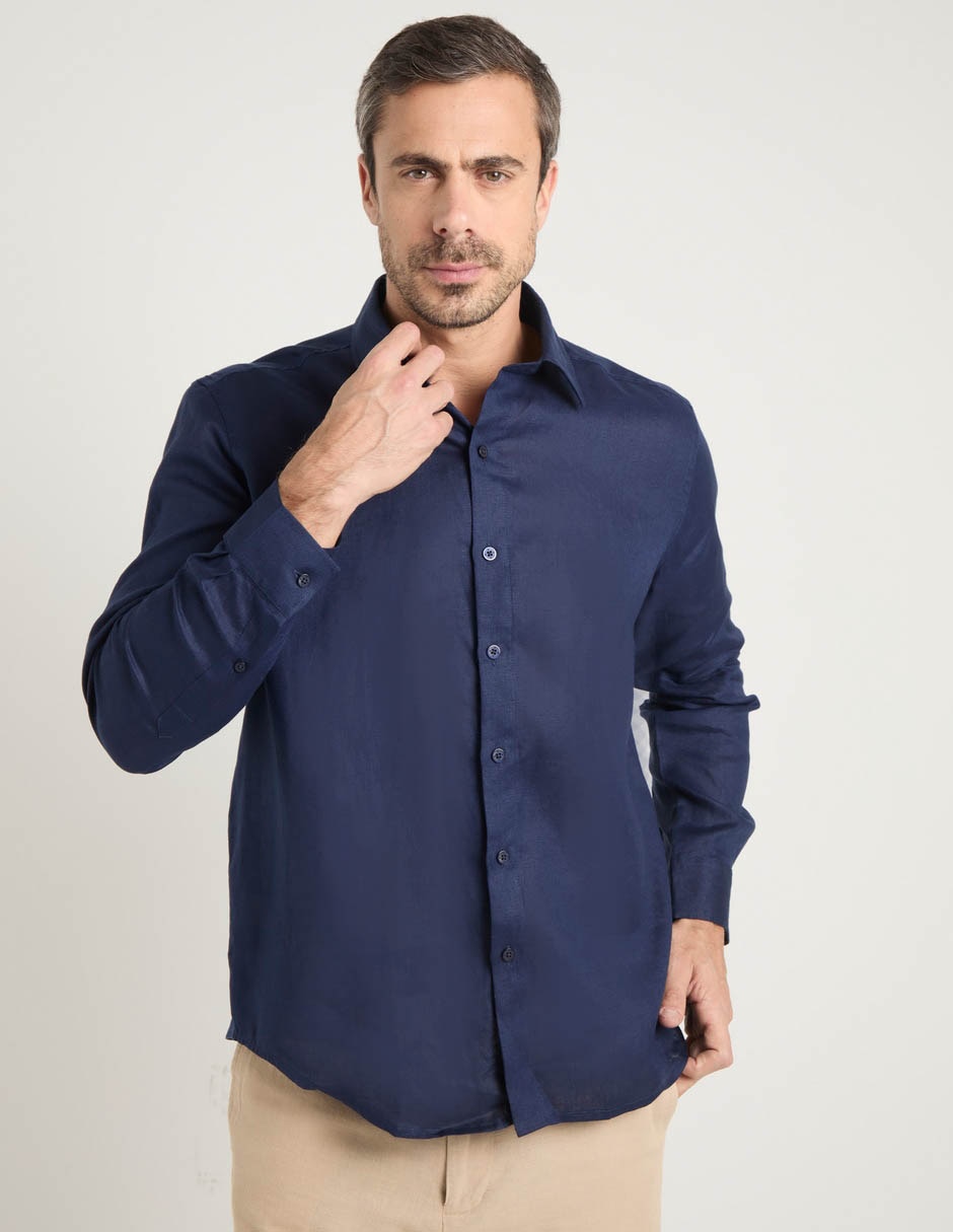 Camisa de vestir de lino manga larga para hombre 1