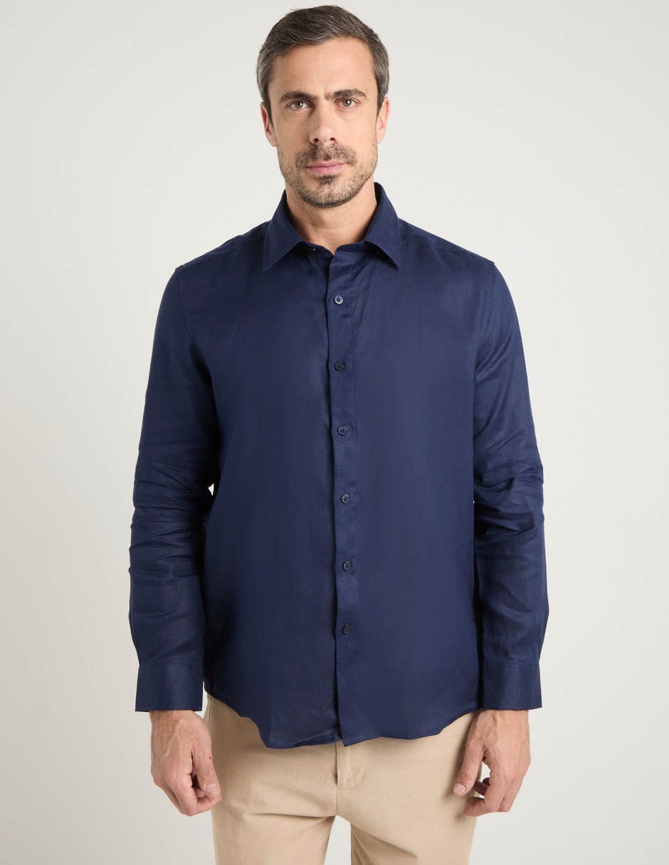 Camisa de vestir de lino manga larga para hombre 7