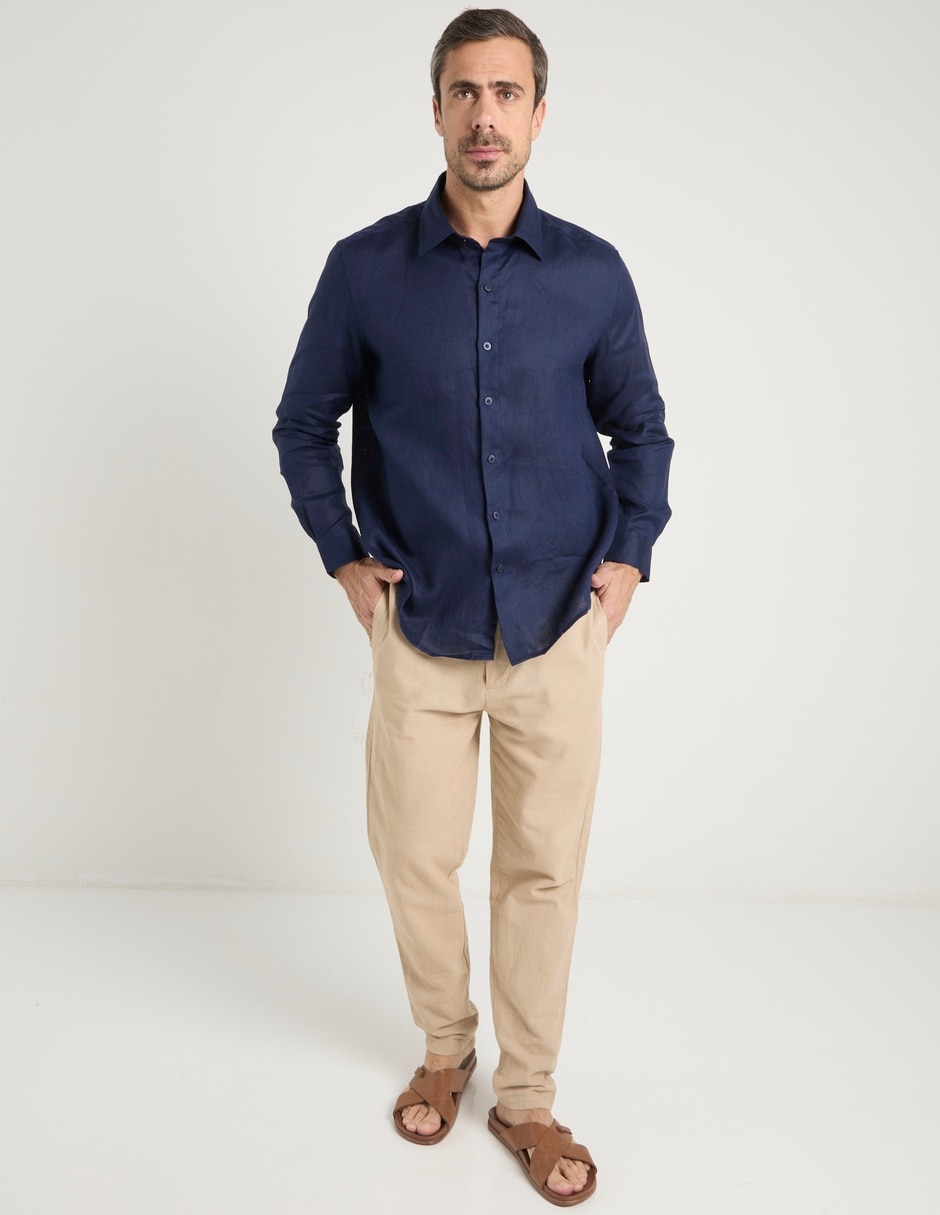 Camisa de vestir de lino manga larga para hombre 8