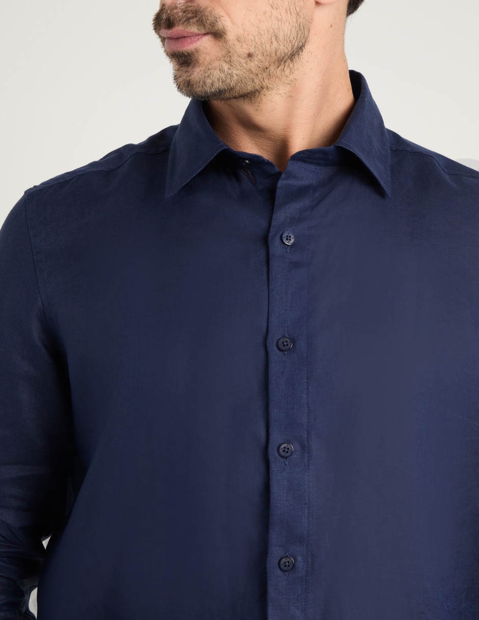 Camisa de vestir de lino manga larga para hombre 9