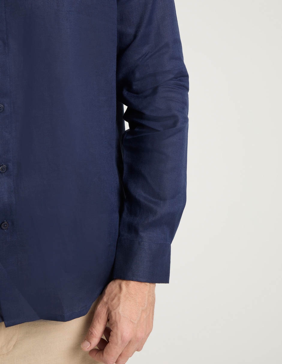 Camisa de vestir de lino manga larga para hombre 10