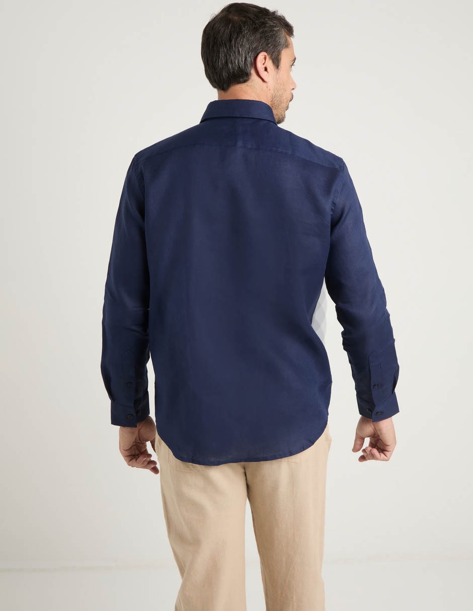 Camisa de vestir de lino manga larga para hombre 11
