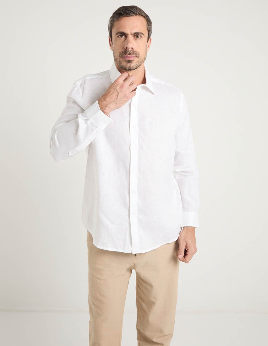 Camisa de vestir de lino manga larga para hombre 1