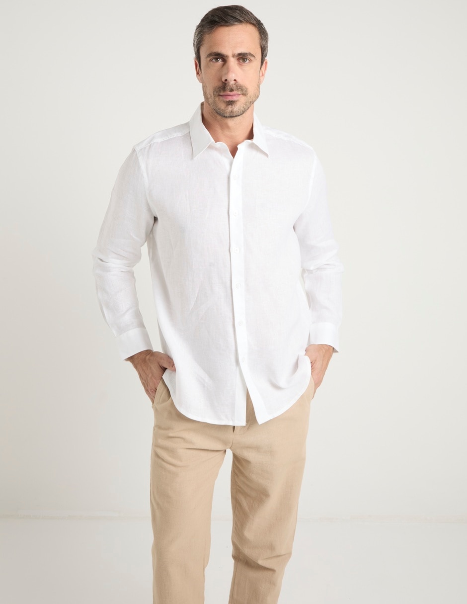 Camisa de vestir de lino manga larga para hombre 7