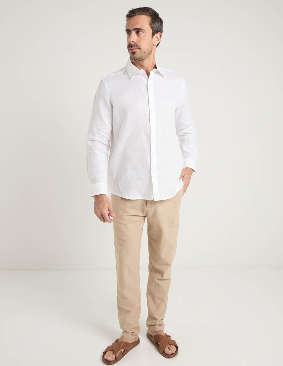 Camisa de vestir de lino manga larga para hombre 8