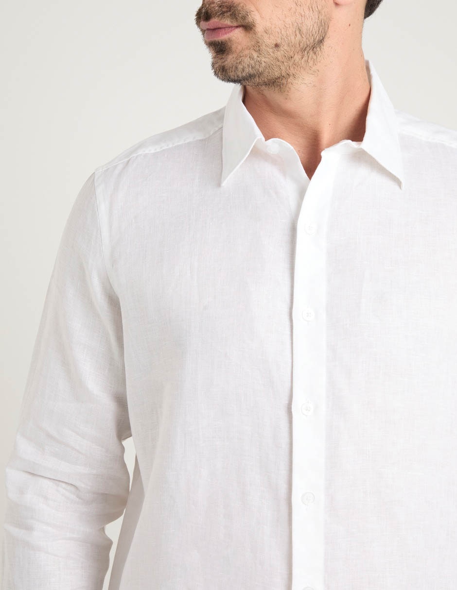 Camisa de vestir de lino manga larga para hombre 9
