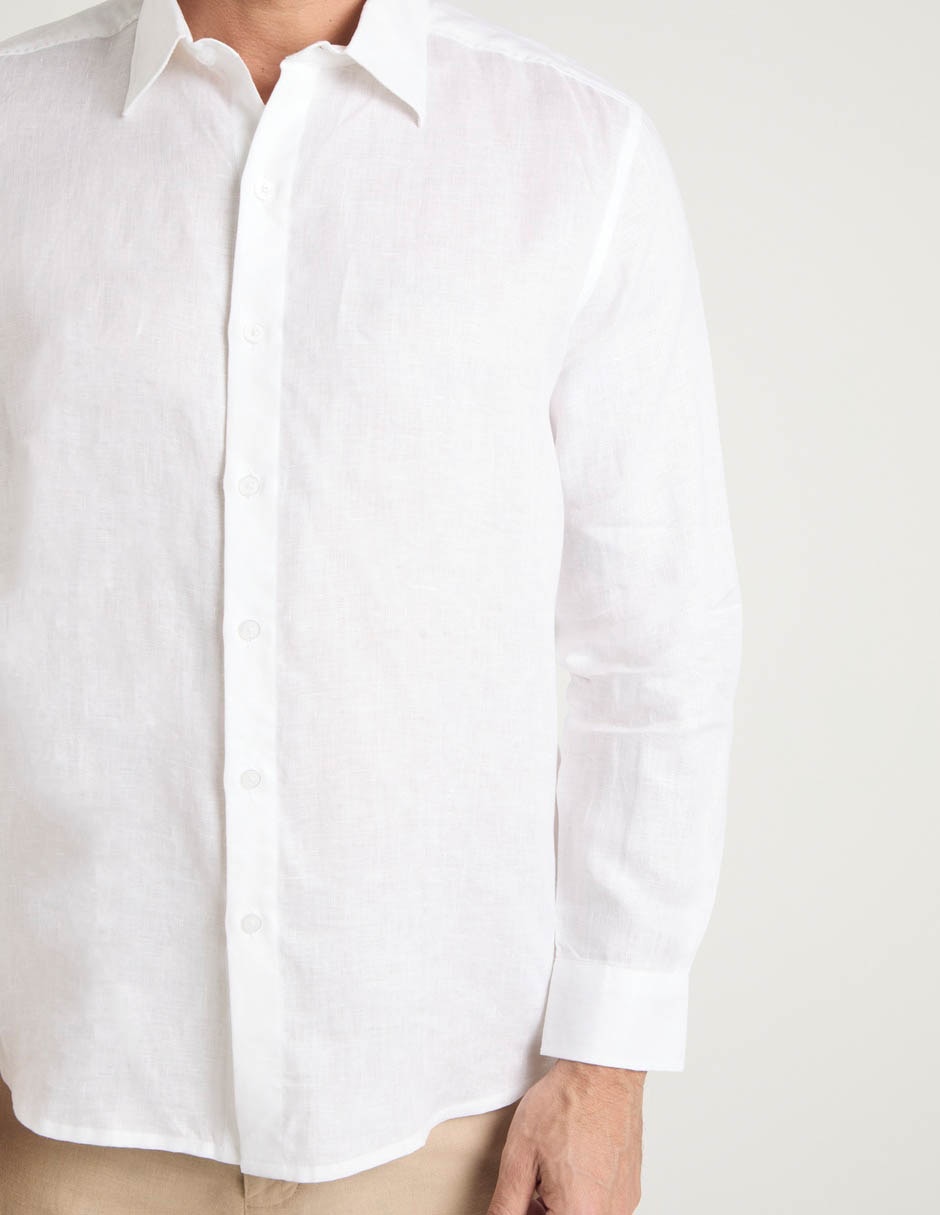 Camisa de vestir de lino manga larga para hombre 10