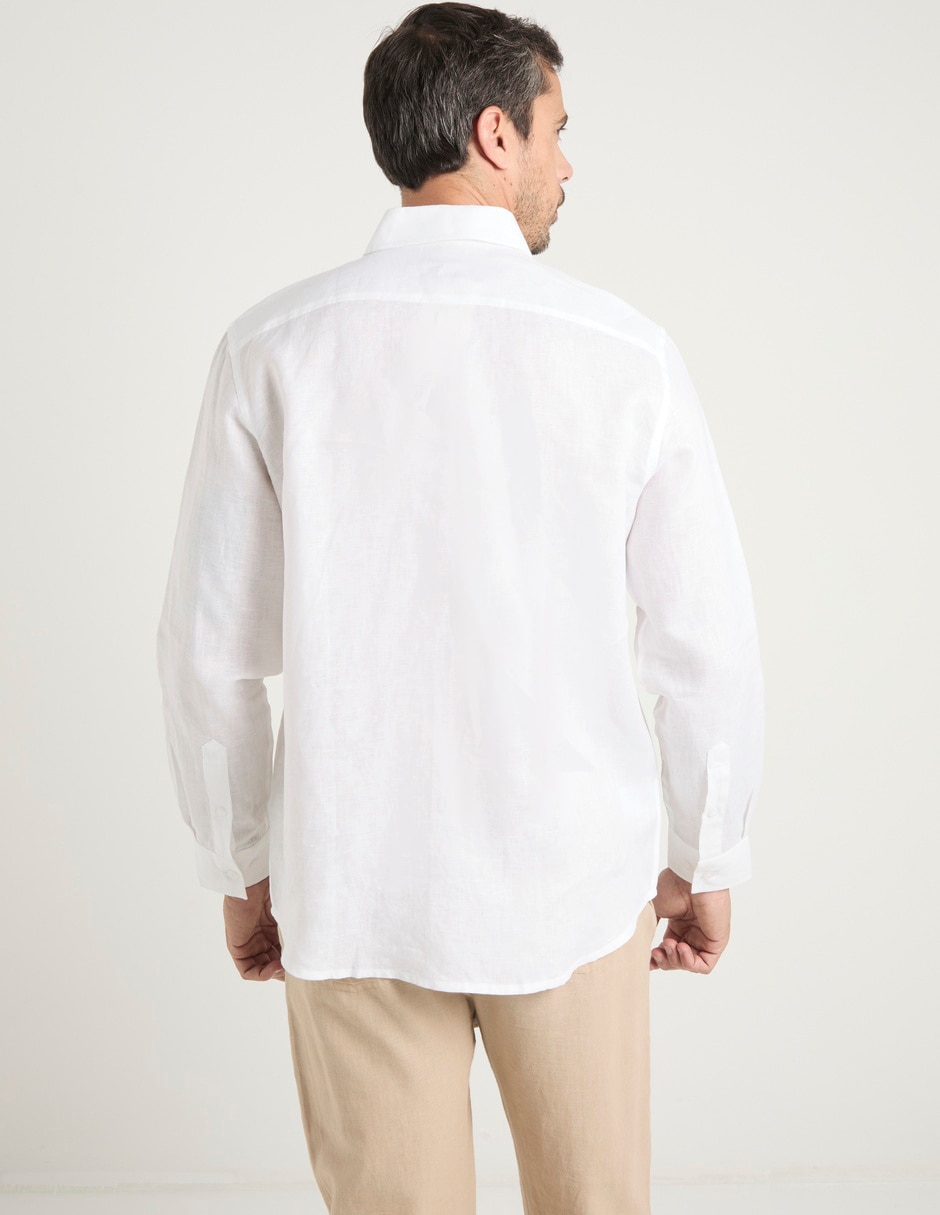 Camisa de vestir de lino manga larga para hombre 11