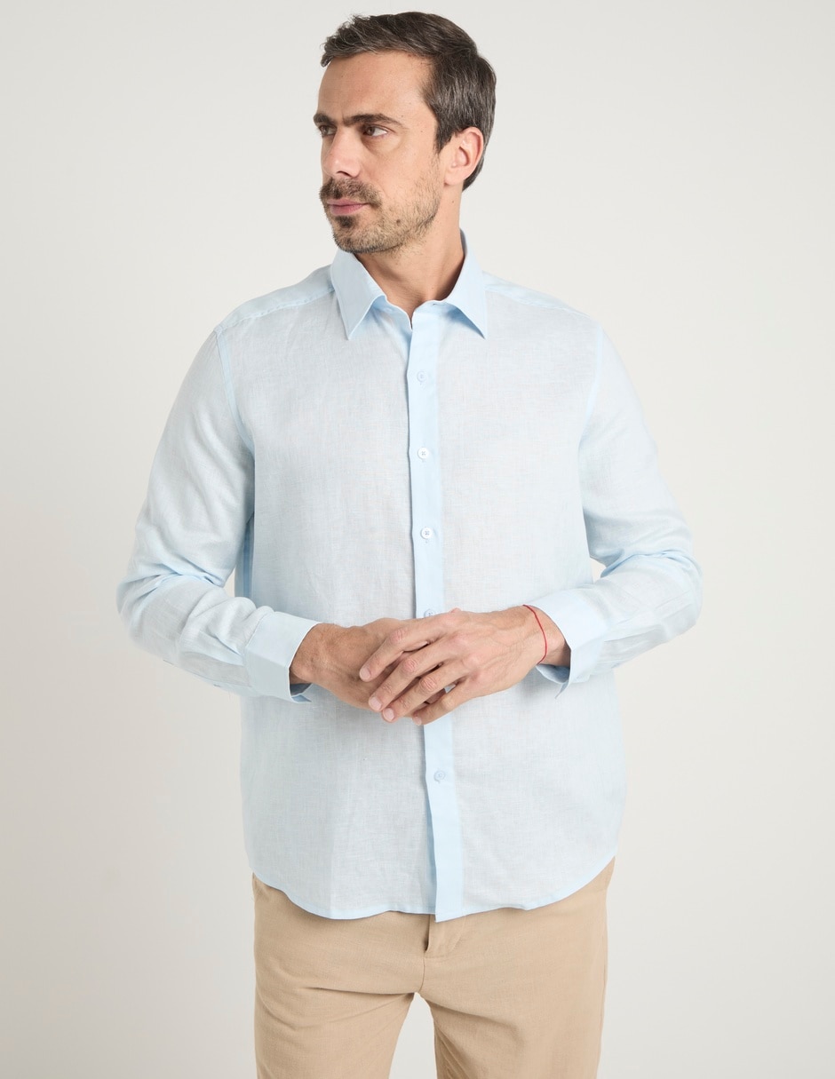 Camisa de vestir de lino manga larga para hombre 1
