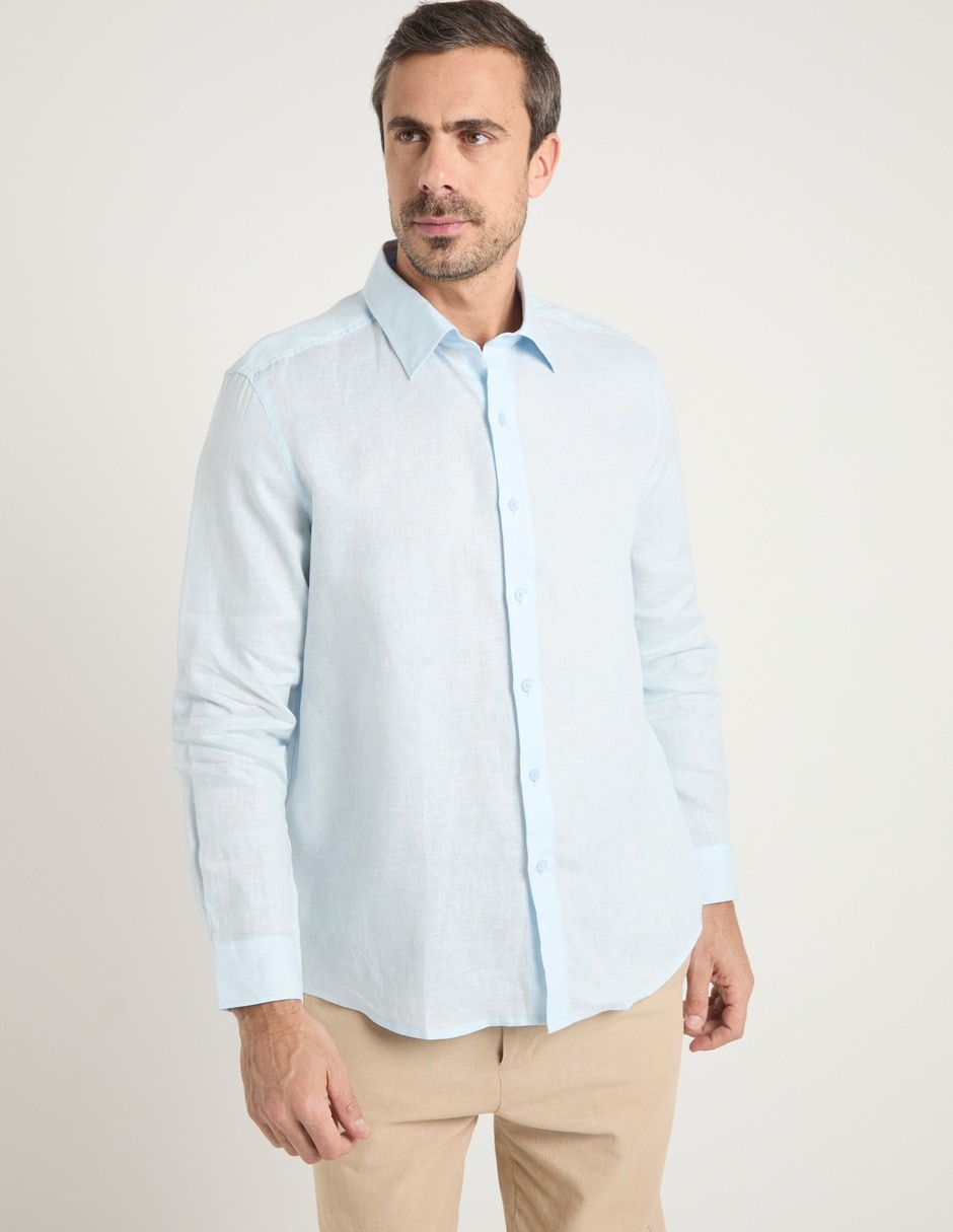 Camisa de vestir de lino manga larga para hombre 7