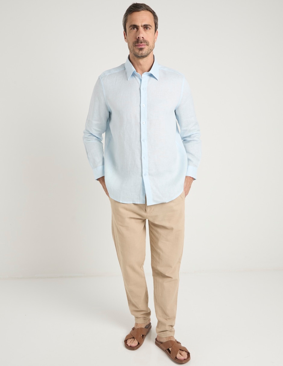 Camisa de vestir de lino manga larga para hombre 8