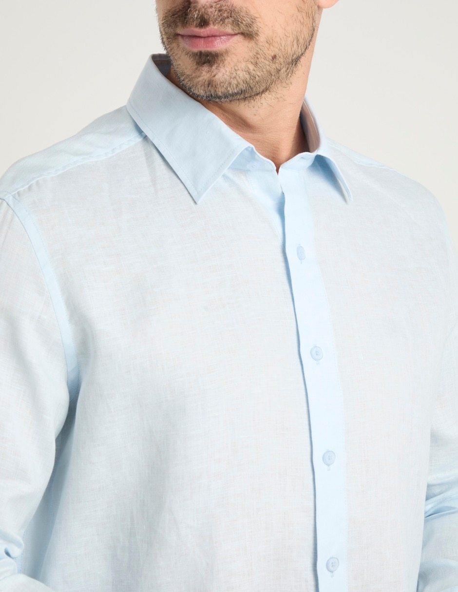 Camisa de vestir de lino manga larga para hombre 9