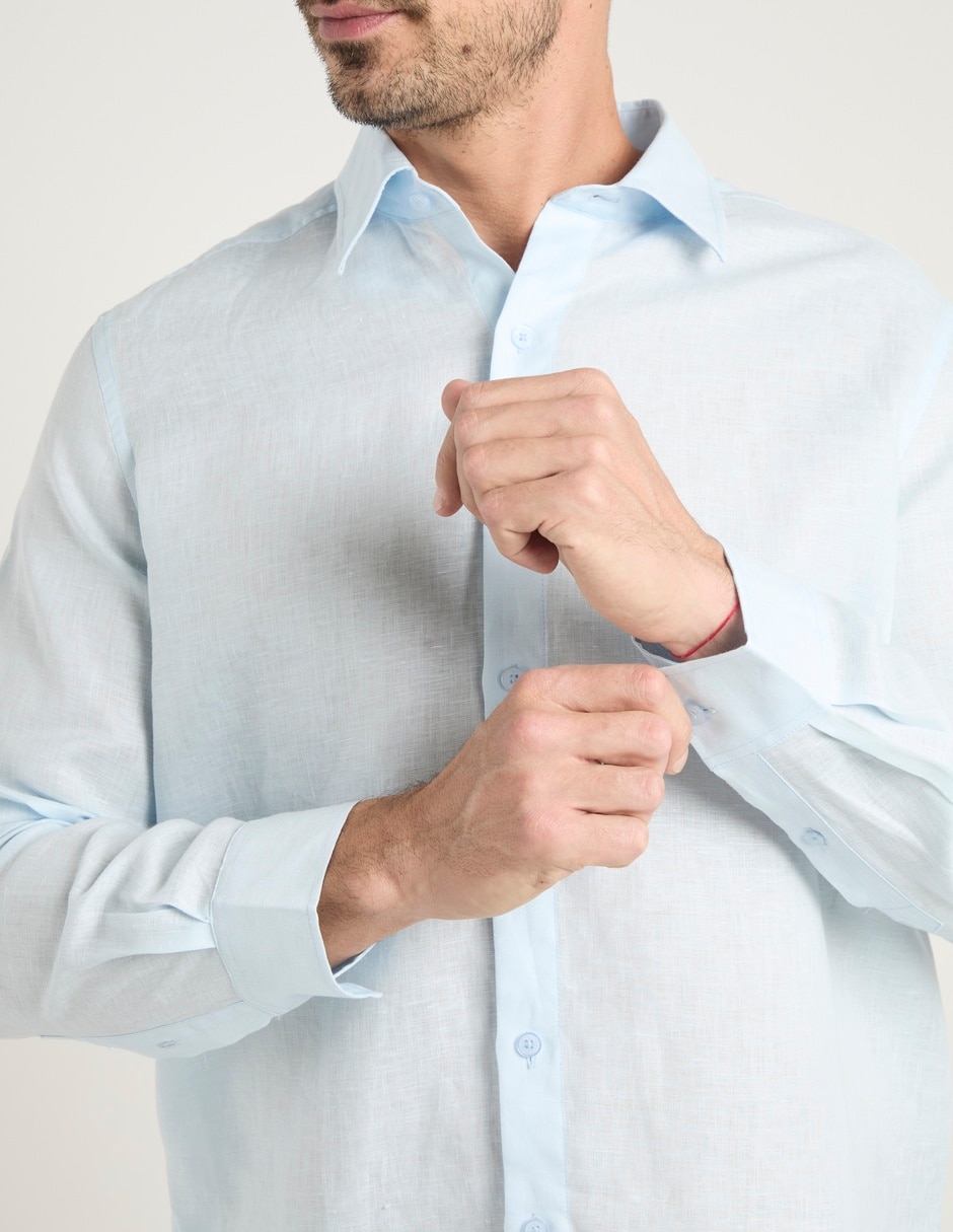 Camisa de vestir de lino manga larga para hombre 10