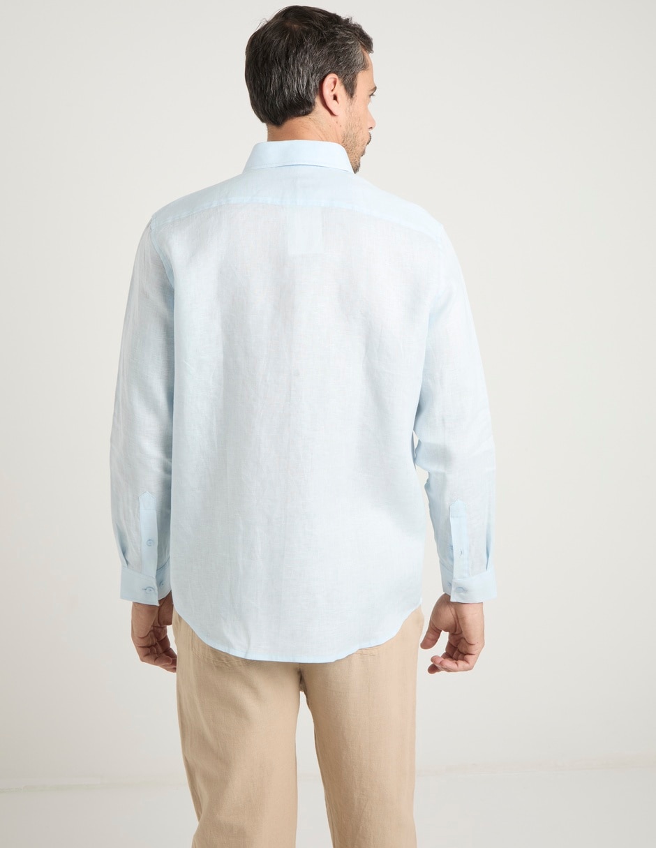Camisa de vestir de lino manga larga para hombre 11