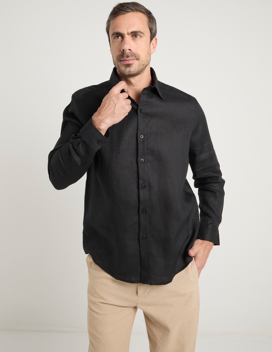 Camisa de vestir de lino manga larga para hombre 1