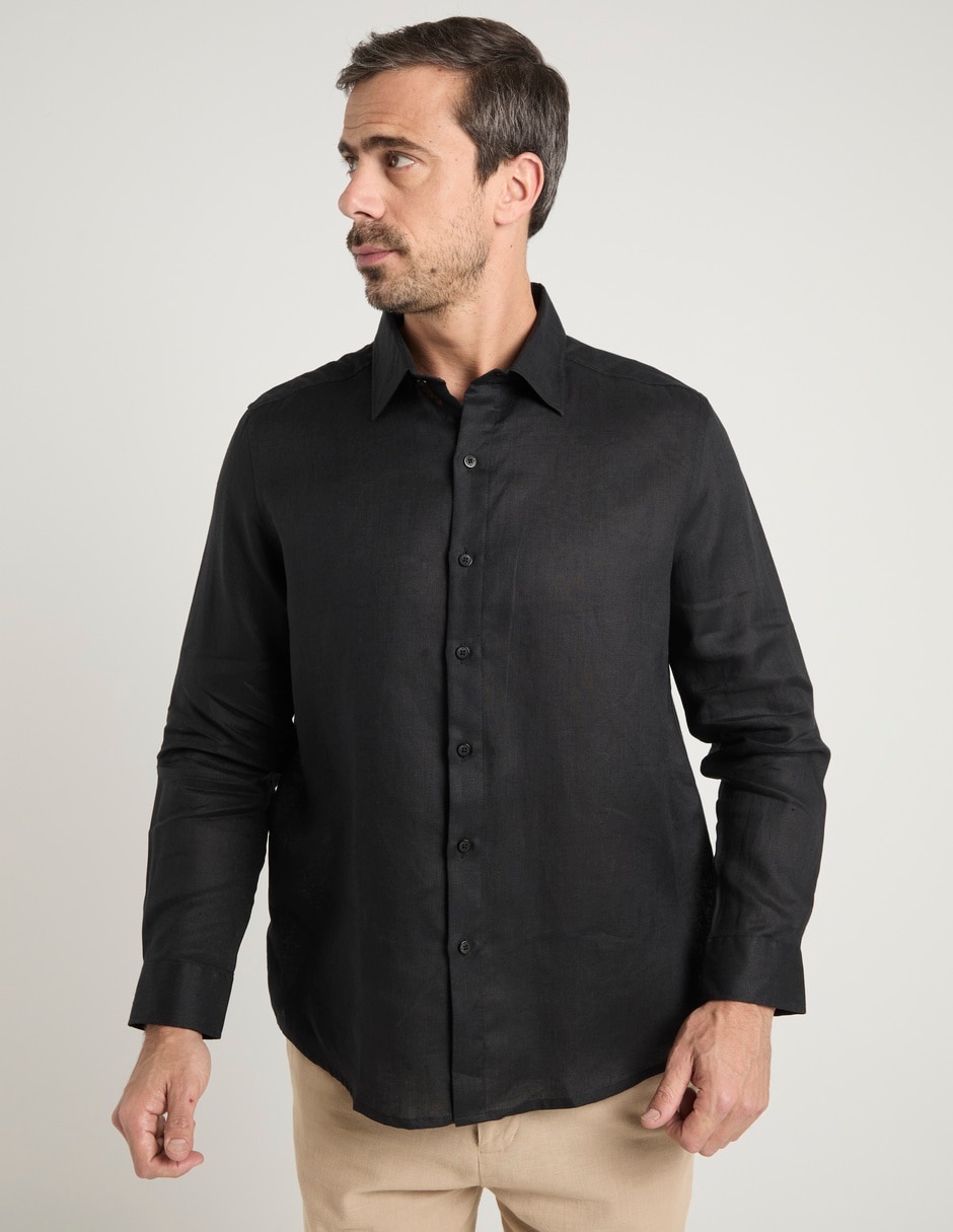 Camisa de vestir de lino manga larga para hombre 7
