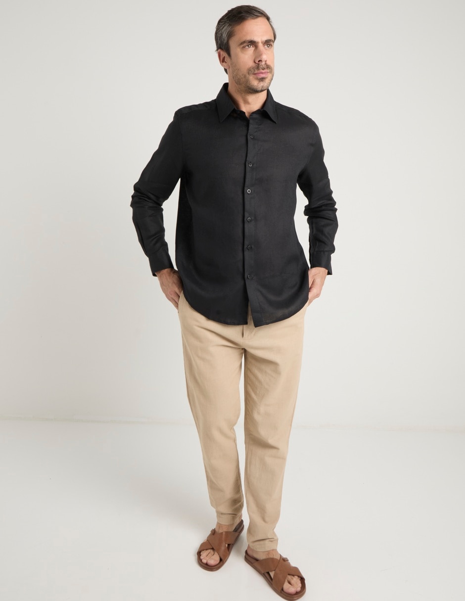 Camisa de vestir de lino manga larga para hombre 8