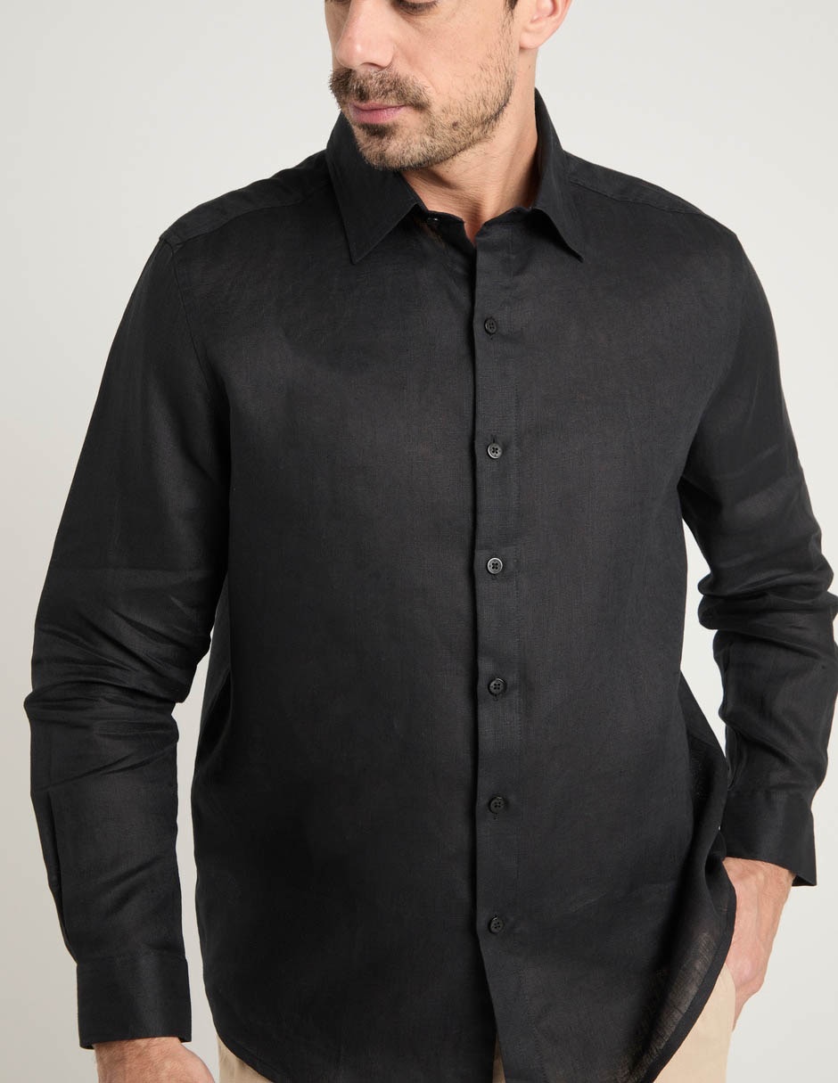 Camisa de vestir de lino manga larga para hombre 9