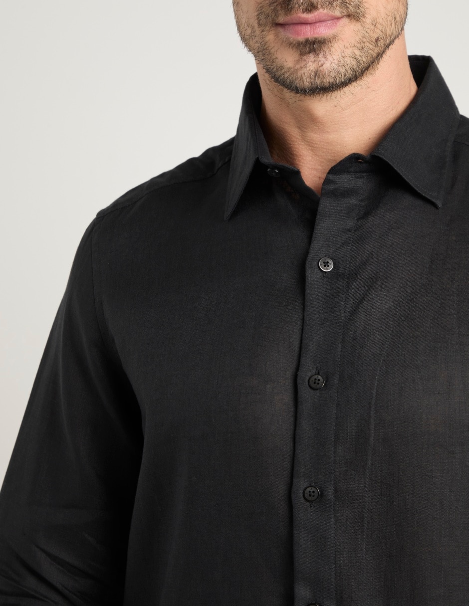 Camisa de vestir de lino manga larga para hombre 10
