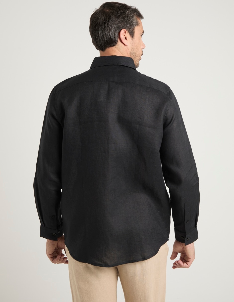 Camisa de vestir de lino manga larga para hombre 11