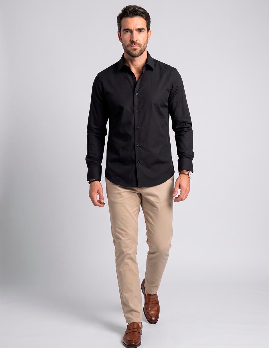 Camisa casual haggar y algodón manga larga para hombre