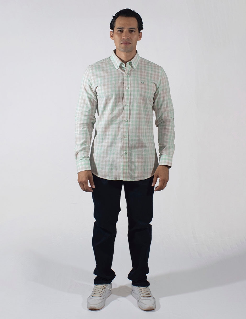 Camisa casual Oscar De La Renta de algodón manga larga para hombre