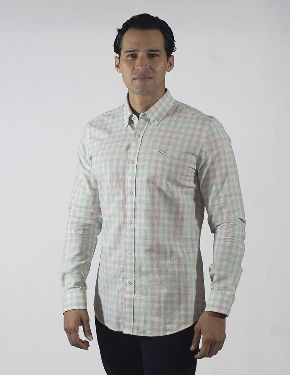 Camisa casual Oscar De La Renta de algodón manga larga para hombre