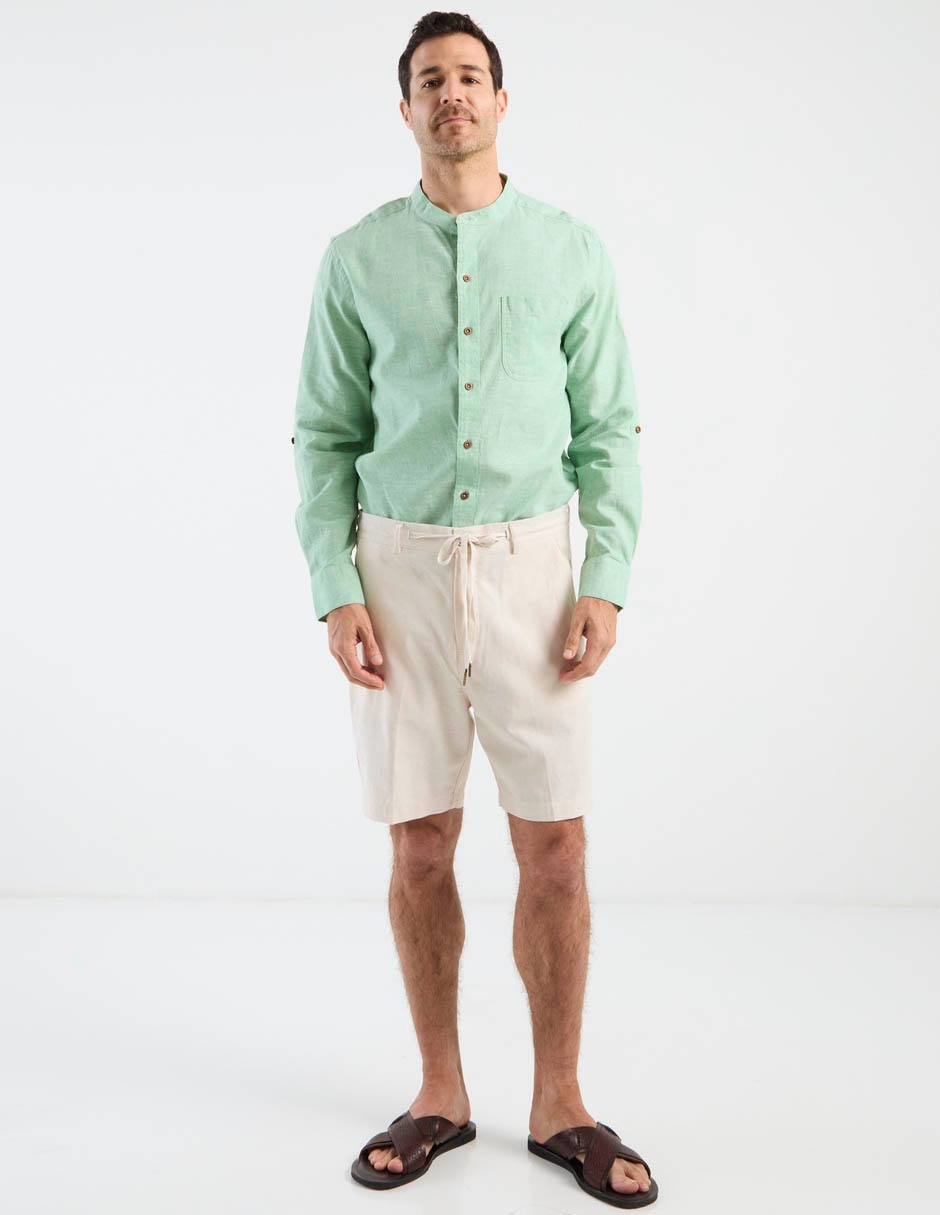Camisa casual de algodón y lino manga larga para hombre 7