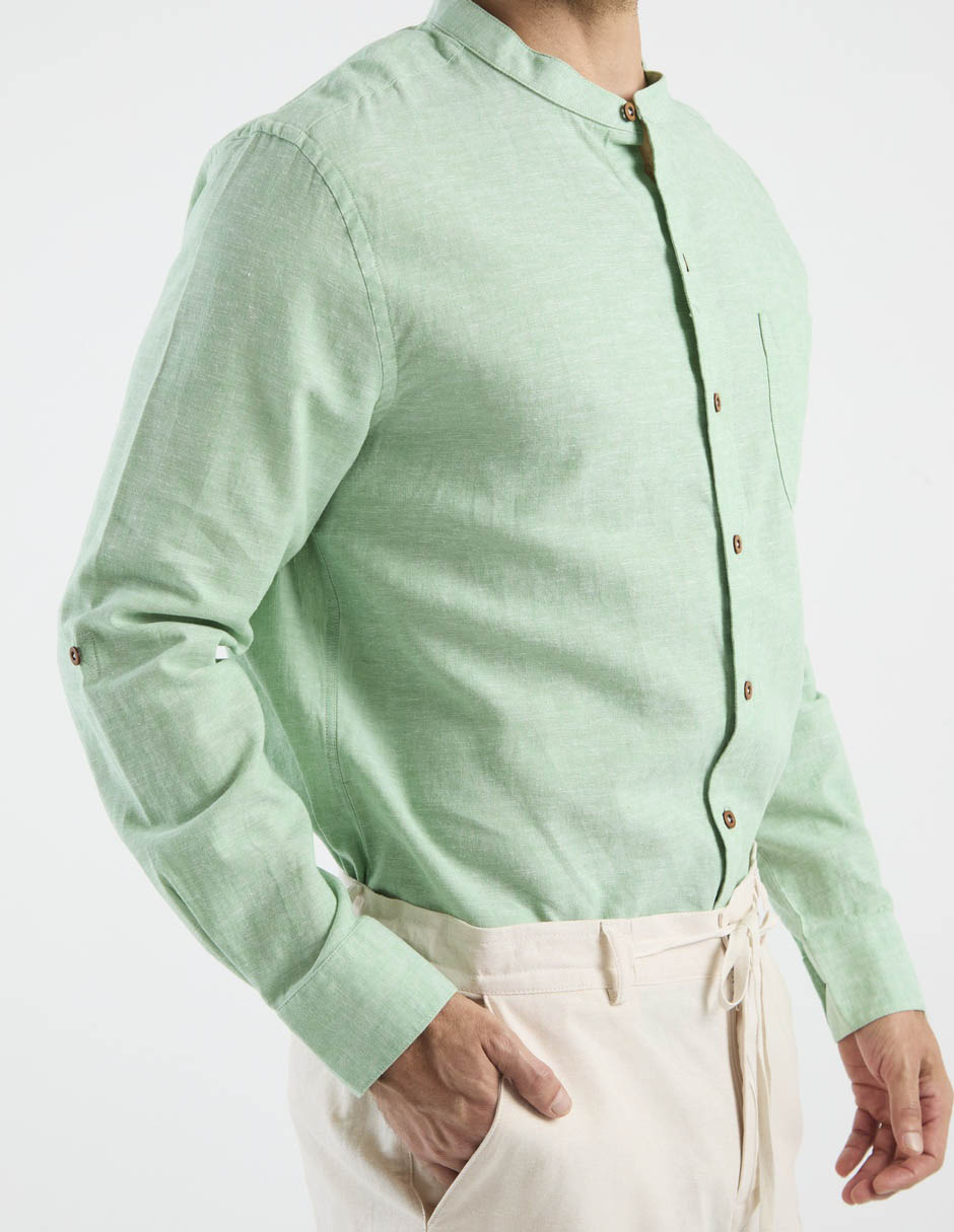 Camisa casual de algodón y lino manga larga para hombre 10